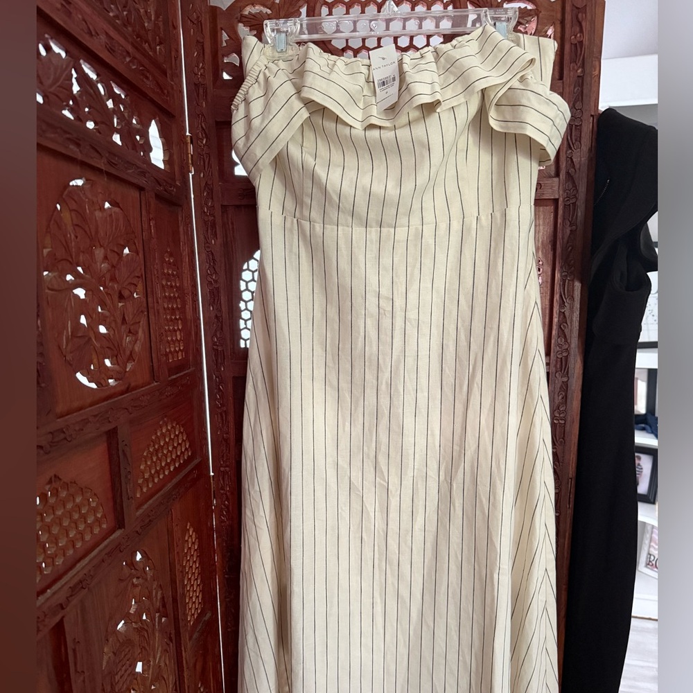 Ann Taylor Cream Ribbed Cowl Neck Dress
